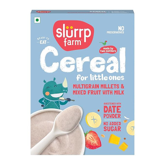 Slurrp Farm Multigrain Millet Baby Cereal with Mixed Fruit & Milk | No Added Sugar, Sweetened with Dates | Easy to Prepare Baby Porridge | Healthy Breakfast for Little Ones | 7.05 Oz (200g)