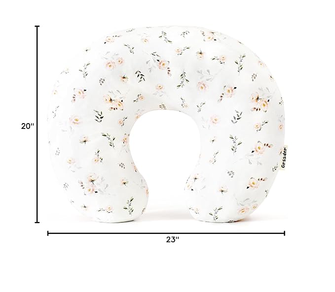 GRSSDER Reversible Nursing Pillow Cover, Ultra Soft Stretchy Minky Removable Nursing Covers Fitted for Breastfeeding Pillows Snug and Safe, Comfortable Slipcover for Girls, Stylish Pink Rose Flora