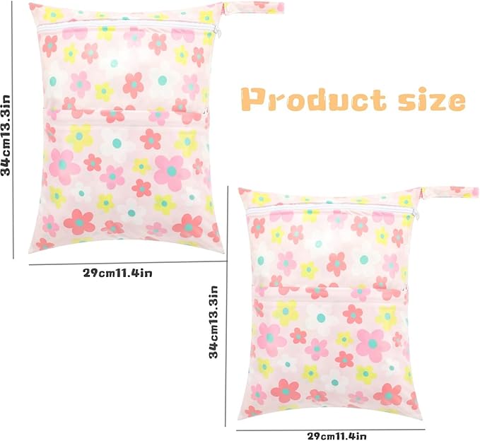 2-Pack Baby Wet Dry Bags Waterproof Reusable Diaper Bags with Two Zippered Pockets Travel Beach Pool Gym and Yoga Bag for Cloth Diapers Wet Clothes Swimsuits and Breast Pump Parts (Dolphin Small)
