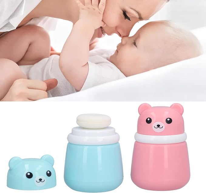 Body Powder Container, Fine Powder Cartoon Bear Powder Puff Box 2 Pcs No Irritation Durable for Adult for Travel for Children for Home(Bear Puff Empty Box)
