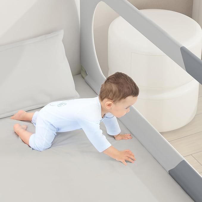 Bed Rail for Toddlers Twin, Full, Queen, King & Cal kingMattress Size | Swing Down Rail Guard | Mattress Side Rail for Kids (Gray and White, (3 Sides for Cal King) 86x86x75 Inch)