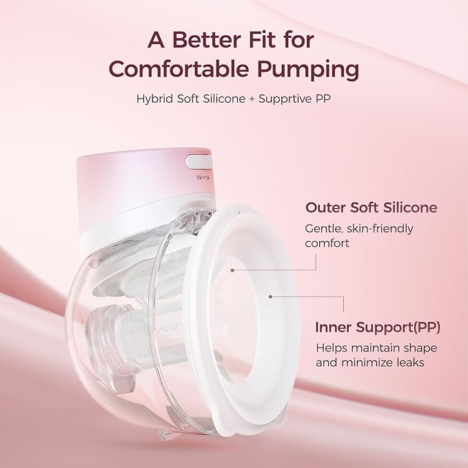 Momcozy Breast Pump S12 Pro Quick, Hands-Free Wearable & Wireless Pump, with DoubleFit Hybrid Flange, 3 Modes & 9 Levels Electric Pump Portable, Smart Display, 24mm Flange, 2 Count, Cozy Pink