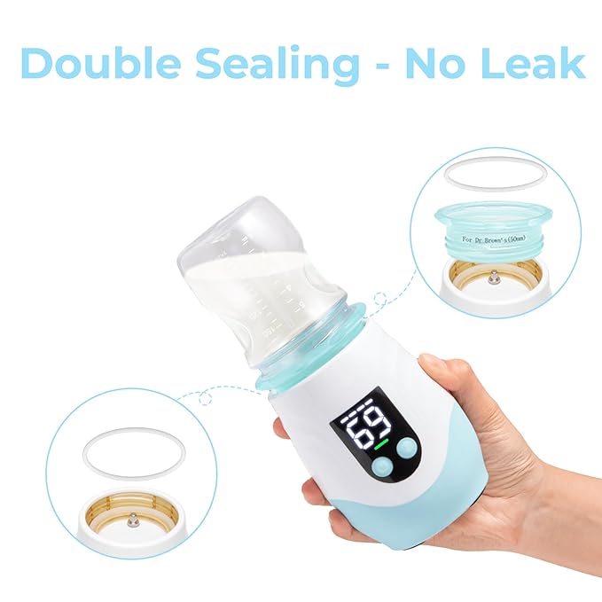 Portable Bottle Warmer for Travel, Cordless Baby Bottle Warmer, Rechargeable Bottle Warmer with 8 Adapters, 1 Milk Powder Container, Compatible with Most Bottle, Fast Heating, Blue