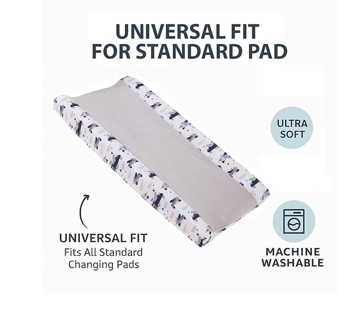 Little Love by NoJo Soar High Lil One Contoured Changing Pad Cover with Airplane Pattern - Soft Plush Center Panel for Baby Comfort - 16" x 32" x 6" - Gray, Navy, Light Blue, and White
