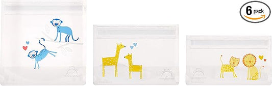 Amazon Brand - Mama Bear Reusable Snack Bags, Hook and Loop Closure, BPA Free, Dishwasher Safe, 6-Pack