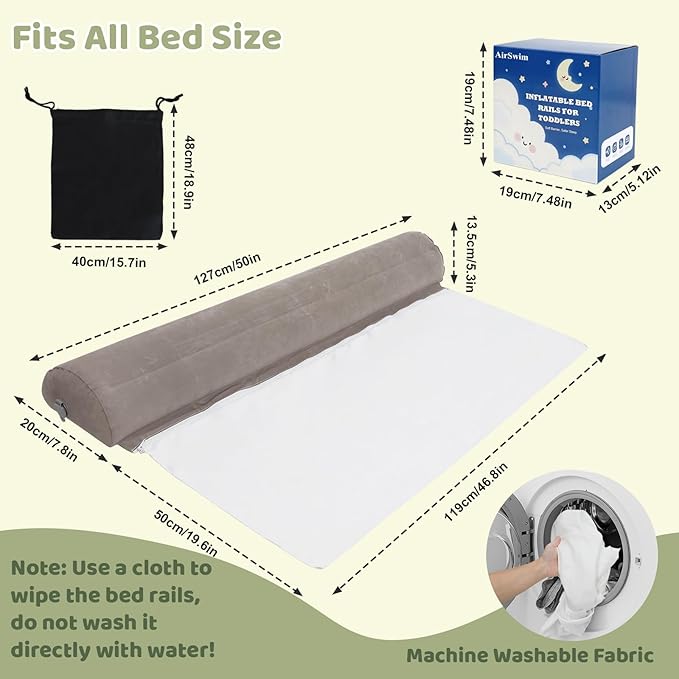 AirSwim 2 Pack Inflatable Travel Bed Rails for Toddlers, Soft Flocking Bed Bumpers with Pump, Portable Non-Slip Safety Guard Rails for Queen, Full, Twin, King Size Bed, Ideal for Hotel, Vacation, Home