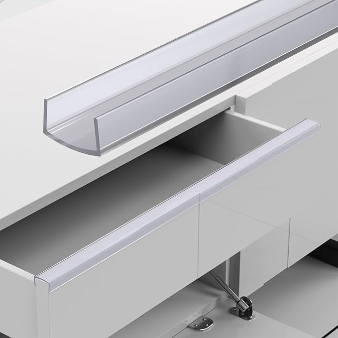 10 Pcs Cabinet Protector Edge Guard - 3/4" Thick Slip-On Plastic Edge Guard, Edge Protectors for Kitchen, Drawer Fronts, Desks and Shelves, 16.5" Length-Clear