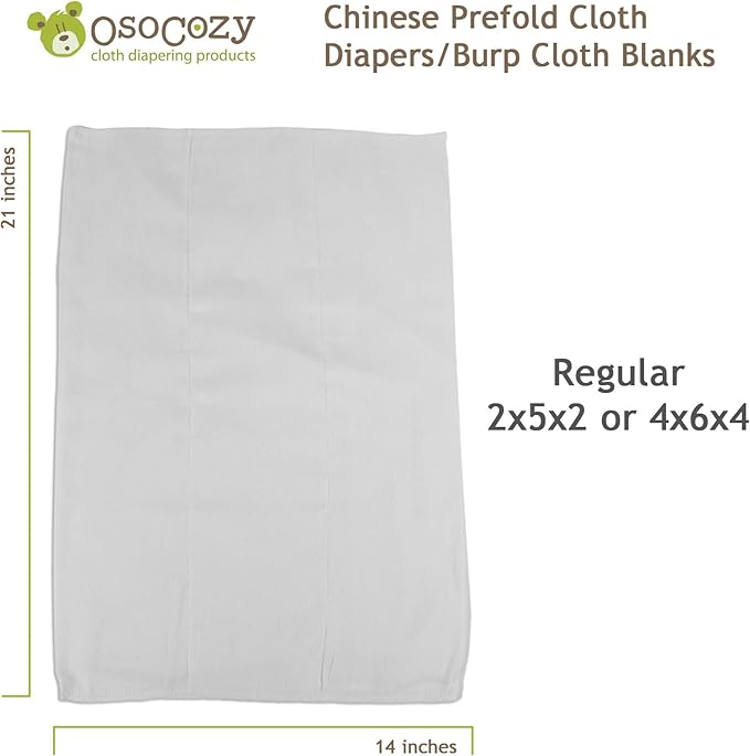 OsoCozy Chinese Prefold Diapers - 1 Dozen (Infant 2x5x2)