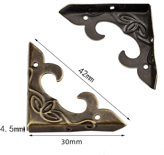 dophee 4Pcs Antique Brass Box Corner Protectors, Vintage Decorative Corner Brackets Guards for Jewelry Box Wooden Case Chest Table Desk Photo Frame, 1.18"x1.18"x0.18"