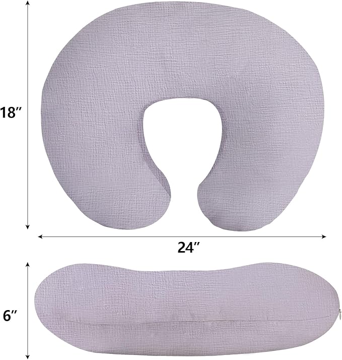 Little Grape Land Muslin Nursing Pillow Covers 2 Pack, 100% Cotton Removable Breastfeeding Pillow Covers, Feeding Pillow Slipcovers for Baby Boys & Girls, (Purple Butterfly & Purple)