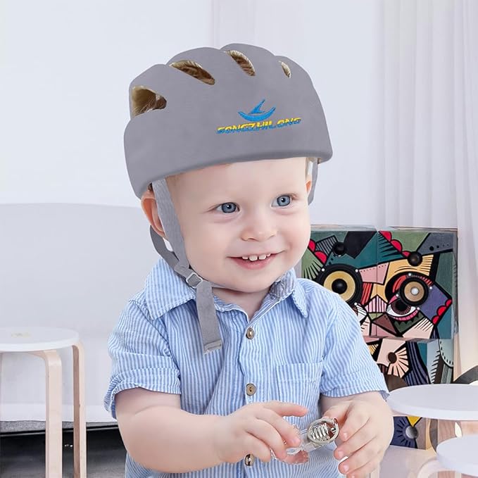 Adjustable Baby Head Protector, Baby Helmets for Crawling Walking Lightweight Safety Baby Helmet Jumping Running Breathable Hat Infant Essentials Toddler Helmets 6-24 Months (Gray)