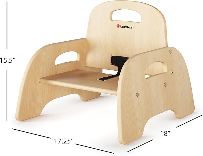 Foundations Simple Sitter Low Wood Feeding Chairs Multipack, Wide No-Tip Base, Adjustable Safety Harness, Stackable Wood Toddler Chairs with Wipeable Finish, 2 Pack, 5 inch