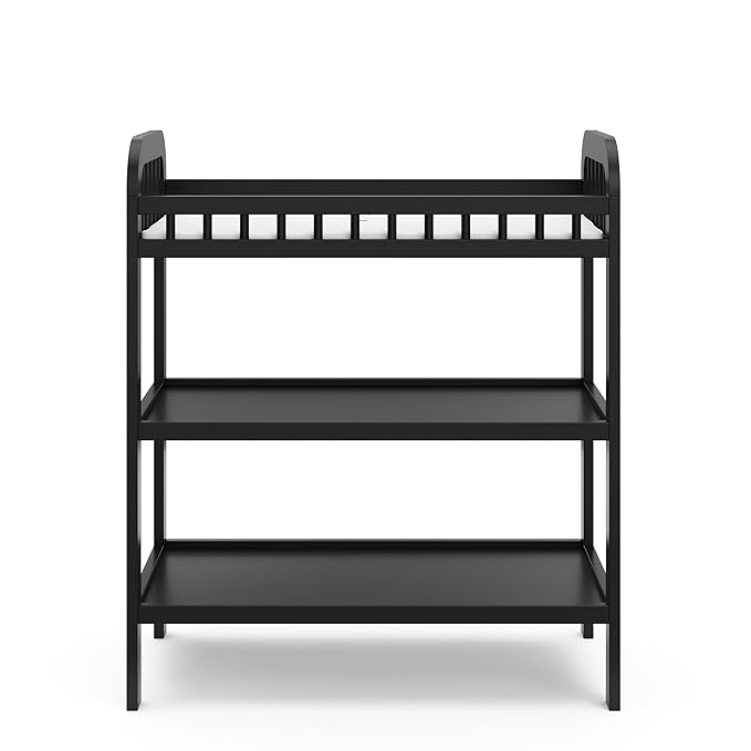 Storkcraft Pasadena Changing Table with Water-Resistant Changing Pad (Black) - GREENGUARD Gold Certified, Includes Bonus Water-Resistant Changing Pad with Safety Strap, 2 Open Shelves