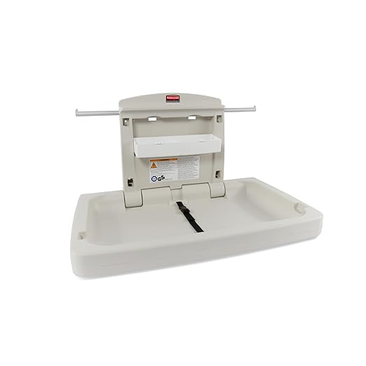 Rubbermaid Commercial Products Horizontal Baby Changing Station, Light Platinum, Wall-Mounted Fold-Down Diaper Change Table with Safety Straps for Restaurants/Hotels/Schools/Airports