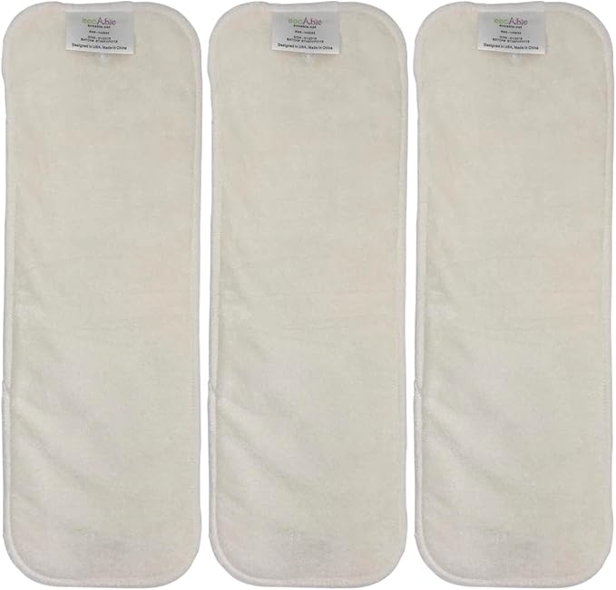 EcoAble Diaper Booster Pads – Snap-in Rayon Inserts for Cloth Diapers | Add Absorbency | Reusable & Trim Fit (Size 3 / Inserts ONLY, 3-Pack)