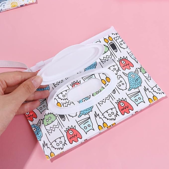 Wipes Dispenser Refillable Reusable Wipe Holder Wipe Pouch Case Wipe Container for Strollers,Backpacks,Travel,Diaper Bag,7.08 * 5.51 inch(1)