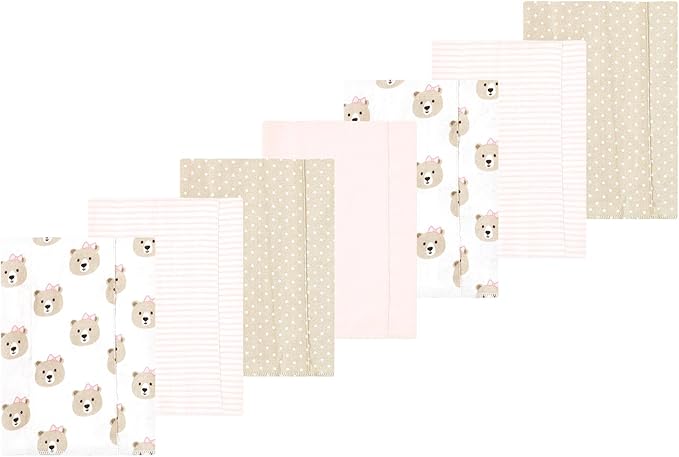 Luvable Friends Hudson Baby Flannel Burp Cloths 7pk, Rosy Taupe Bear