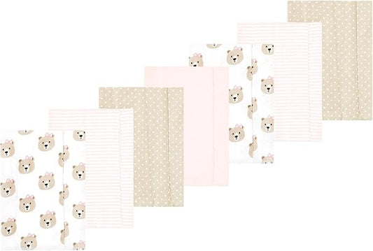 Luvable Friends Hudson Baby Flannel Burp Cloths 7pk, Rosy Taupe Bear