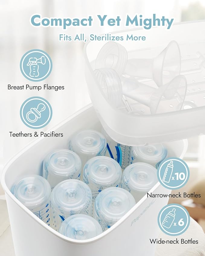 Papablic Baby Bottle Sterilizer and Dryer Pro, Esterilizador De Biberones, Electric Steam Sterilizer for Baby Bottles, Pacifiers, and Pump Parts, Large Capacity 10 Bottles