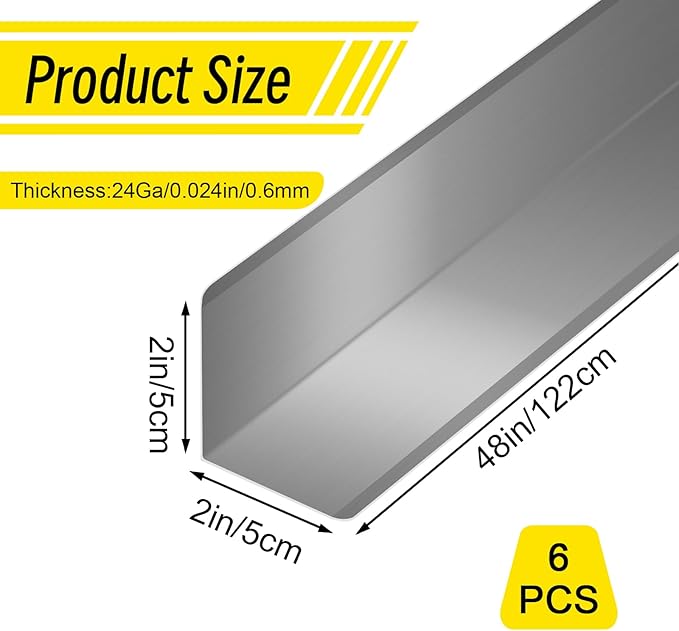 Steel Corner Guards 2 x 2 x 48” Metal Protector, 6 Pack Metal Wall Corner Protector T304 Stainless Steel Wall Molding Trim (Silver)