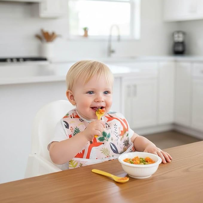 PandaEar 5 Pack Baby Bibs for Boys & Girls, Waterproof Adjustable Mealtime Bibs for Toddler 6-24 Months, Lightweight Soft