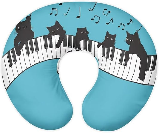 Music Note Nursing Pillow Cover with Black Cat Printed for Feeding Pillow U-Shaped Breastfeeding Pillow Cover Hidden Zipper Design Soft and Skin-Friendly