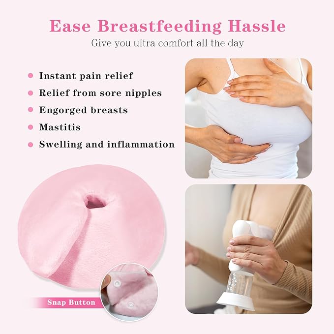 Breast Therapy Packs, 2 Pack Reusable Hot Cold Gel Packs for Nipple Pain Relief, Mastitis, Engorgement, Support for Breastfeeding and Pump Aid-Flexible & Washable with 2 Soft Covers (Pink)