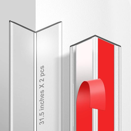 Magicheap 2 Pack Wall Corner Protector 31.5'', Self Adhesive Corner Protectors for Walls, Easy to Install Edge Guard Strip for Furniture Cabinet Shelf Drywall Baseboard Desk, 31.5in x 1.18in, Clear