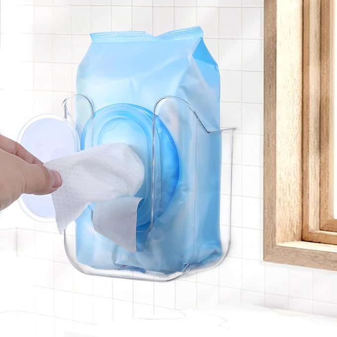 Wipes Dispenser Flushable Wipes Holder for Bathroom Wipe Container Clear Wipe Dispenser Wall-Mounted Tissue Box Wipes Holder for Bathroom Bedroom Kitchen