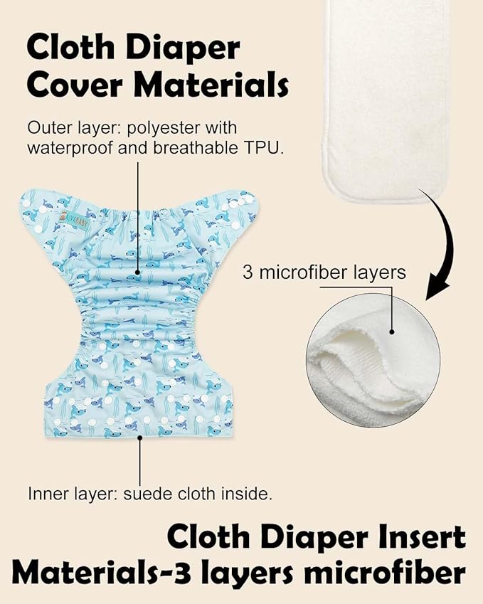 ALVABABY Baby Cloth Diapers 6 Pack with 12 Inserts Cloth Diaper Covers Adjustable Washable Reusable for Baby Girls and Boys 6DM136A
