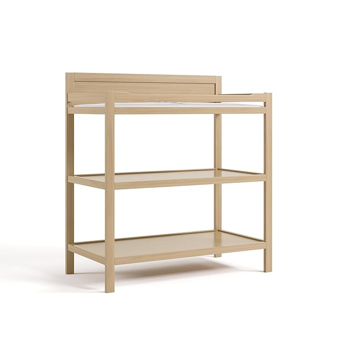 Storkcraft Alpine Changing Table (Driftwood) - Includes Water Resistant Changing Pad with Safety Strap, 2 Open Shelves for Storage