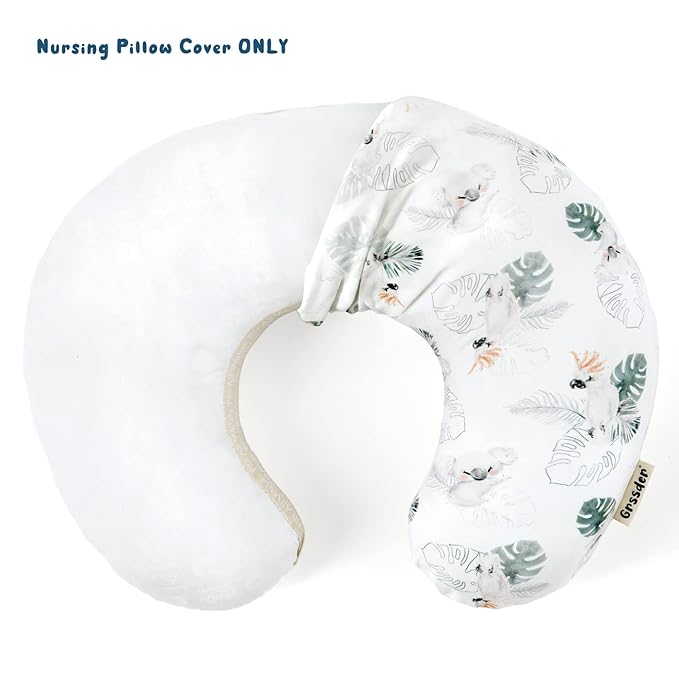 GRSSDER Soft Stretchy Minky Nursing Pillow Cover, Breastfeeding Pillow Slipcover for Boys & Girls, Nursing Pillow Case for Newborn, Stylish Watercolor Animals, Mint Green