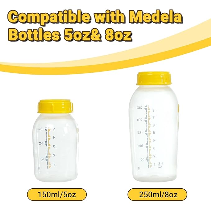 6PCS Replacement Collar Rings for Medela Bottles 5oz & 8oz,Bottle Caps Compatible with Plastic & Glass Bottles | Mess Free No Leak or Spill, BPA Free（No Bottle）