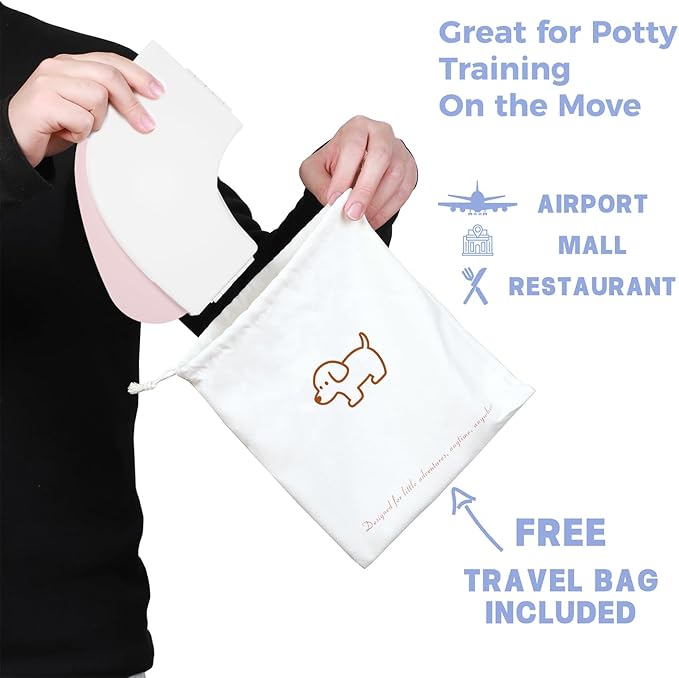FOOYOO Foldable Toddler Toilet Seat | Portable Potty Training Seat for Travel & Home, Non-Slip, Fits Most Toilets, Easy to Clean, with Travel Bag (Pink)