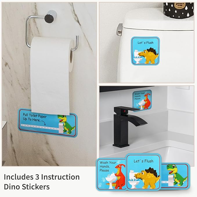Potty Training Chart with 35 Stickers, 3 Reminder Stickers and Crown for Toddlers Boys and Girls - Potty Training Rewards for Kids - Dino