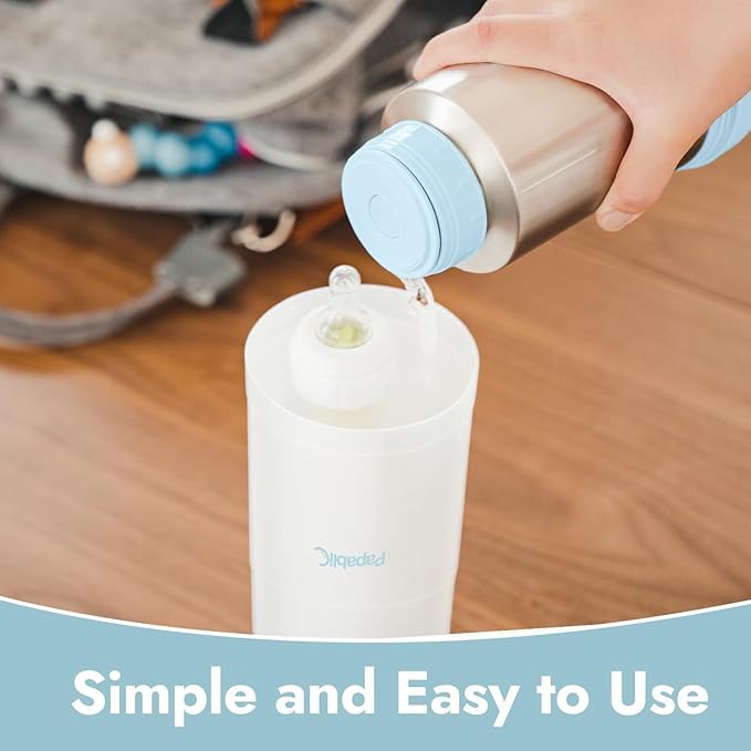 Papablic Portable Travel Baby Bottle Warmer On The Go, Fits Most Car Cup Holders, 12 OZ Stainless Steel Bottle Warmer, Leak-Proof, Safe & Easy to Clean