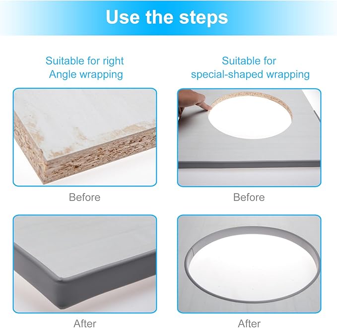 16.4ft Self-Adhesive Edge Trim for Veneer, U-Shape Silicone Edge Banding, TPE Flexible Furniture Corner Protector, Grey