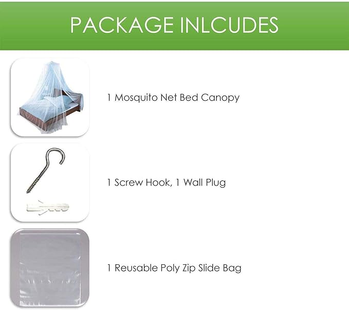 Mosquito Net Canopy Hanging Circular Curtain Netting for Single to King Size - Quick Easy Installation, Protects Baby Crib, Kid & Girls Bed