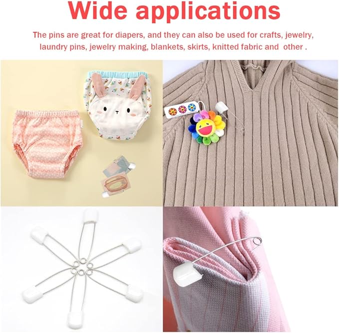 50 PCS Safety Pin 54mm/2.2in Baby Diaper Pins for Cloth Plastic Head Baby Pins for Diapers Stainless Steel Cloth Pins with Locking Closures Nappy Pin for Crafts（DT/White）