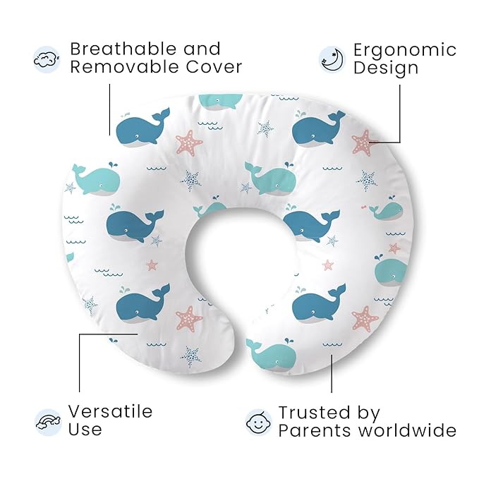 Plushii Nursing Pillow for Breastfeeding, Soft and Supportive Breastfeeding Pillow for Mom and Baby, Cute Feeding Pillow with Removable Cover for 0–12 Months, Whale