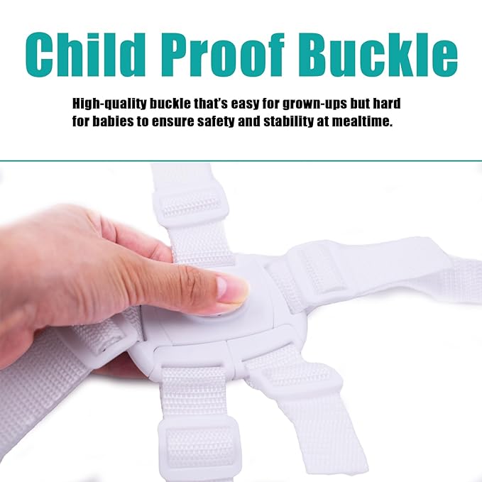 5 Point Harness Seat Belt Safety Strap Belt for Stroller Pushchair Pram Buggy Safe Protection, Adjustable High Chair Baby Harness Straps, Safety Harness Strap Belt(White)