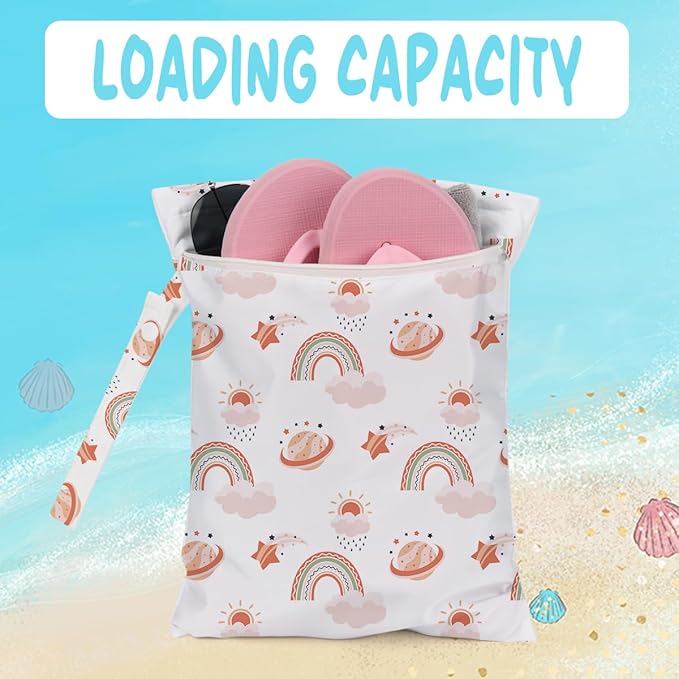 Wet Bag for Baby Swimsuit Kids Wet Dry Bag for Breast Pump Parts Diaper Bag Toiletries Daycare Organizer Beach Vacation Essentials Rainbow Star Waterproof Travel Laundry Bags