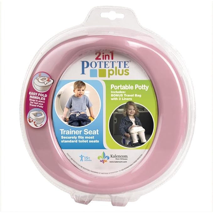 Kalencom Potette Plus 2-in-1 Travel Potty and Trainer Seat - Dual-Purpose Potty Training Toilet Seat - Portable Potty for Toddler Travel - With Durable, Lock-In Legs and Splash Guard - Pastel Pink