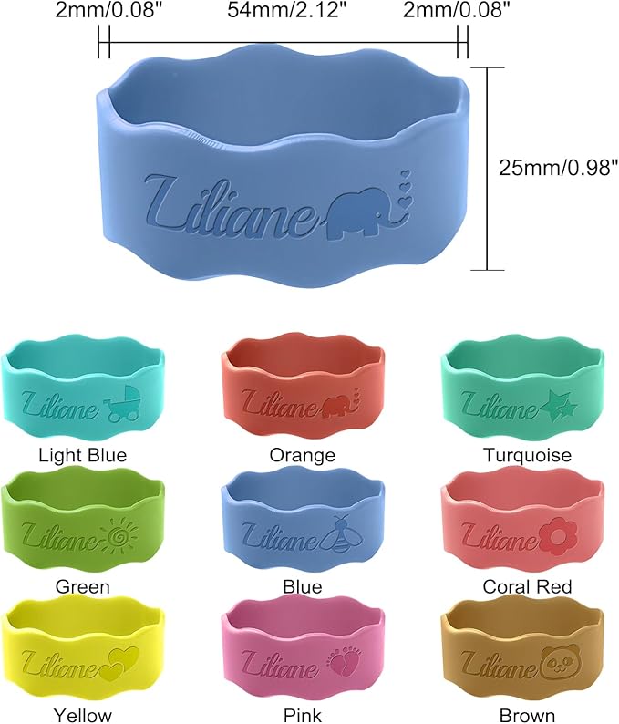 Bottle Labels for Daycare Reusable Custom Breast Milk Waterproof Silicone Cup Label Engraved Name Bands Logo Personalized Gifts-Turquoise