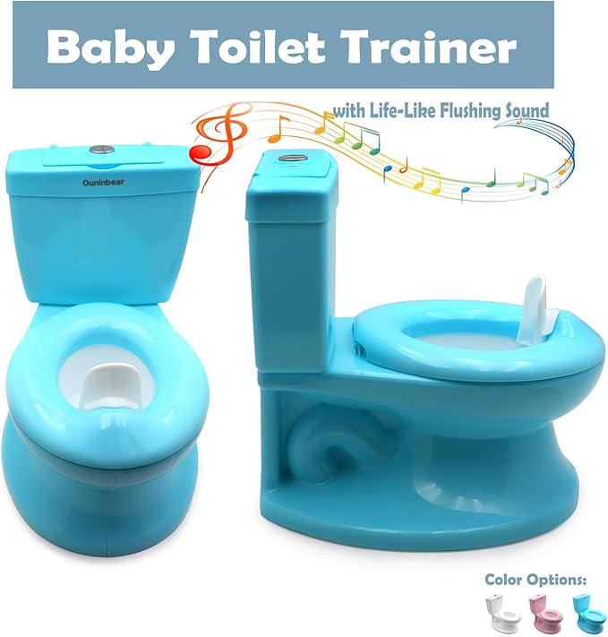 HTTMT- Blue Portable Toddler Potty Training Toilet w/Flushing Sound Baby Chair Seat Kid (Center Push Flushing) [P/N: ET-BABY004-BLUE]