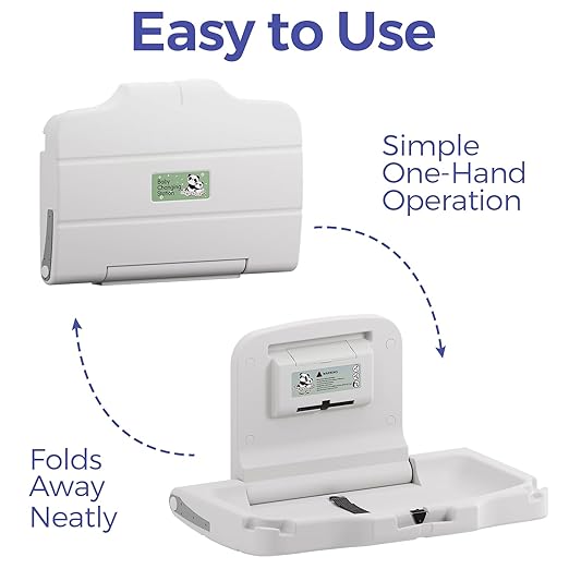Stardrix Panda Care ADA Compliant Horizontal Wall Mounted Baby Changing Station, Foldable Diaper Changing Table with Liner Dispenser and Safety Straps for Commercial and Home Use