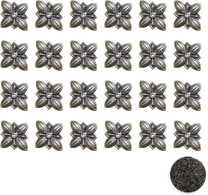 24pcs Vintage Metal Corner Protectors Edge Protector Decorative with Screws for Jewelry Box Cabinet Furniture Cabinet Table Wooden Case