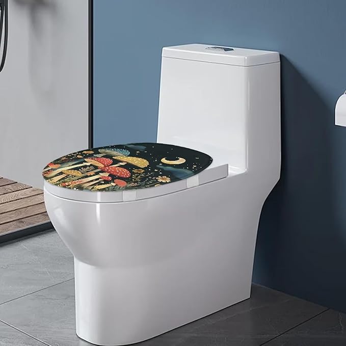 Mushroom Toilet Dust Cover Flannel Fabric Bathroom Covers Elastic Edges Stretch Washable Toilet Lid Covers for Bathroom Covers
