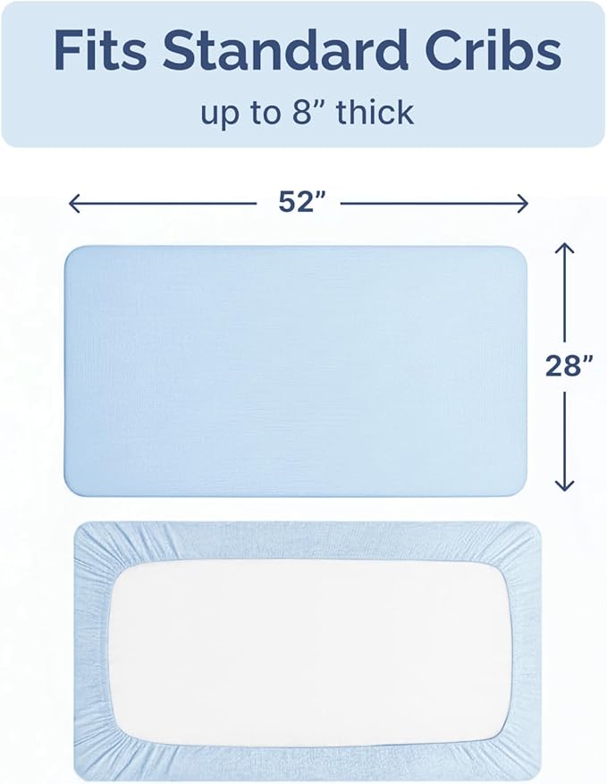 Baby Crib Sheets for Boys & Girls - Pack of 2 Fitted Microfiber Crib Sheets for Standard Crib & Toddler Mattress - Breathable & Wrinkle Free - Machine Washable, Oeko Tex - 52x28x8in - Navy Baby Blue