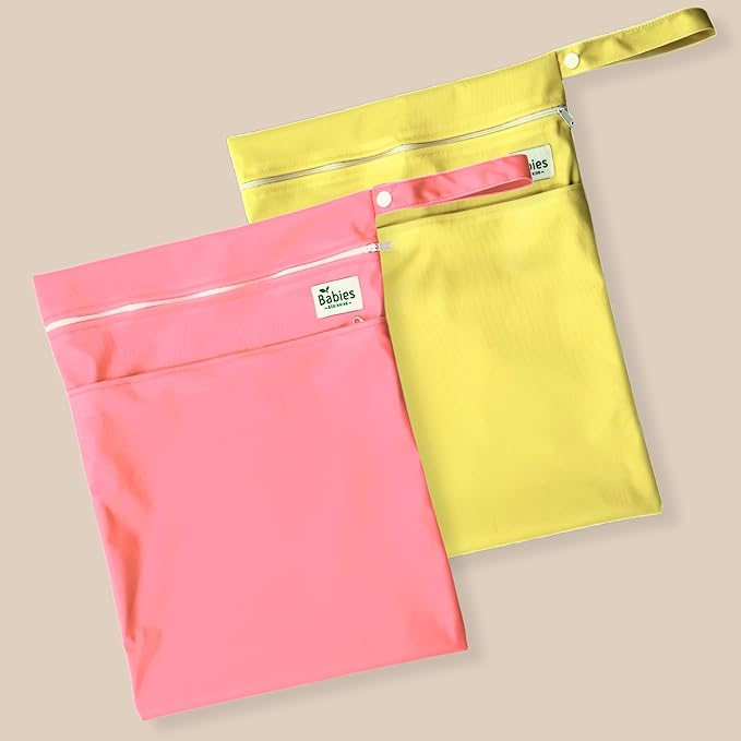 2-Pack Wet Bags – Waterproof Travel Bags for Cloth Diapers, Baby Essentials & Swimwear – Reusable Wet Dry Bag with Double Zipper & Handle for Diaper Bag & Beach Trips (Sunrise Sorbet)